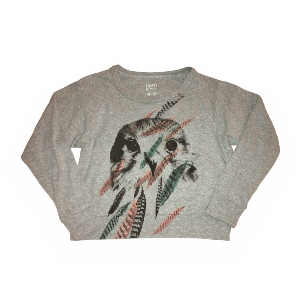 Gray Boho Bird Graphic Mid-Cropped Long Sleeve Top · Size XS (Fits S/M)